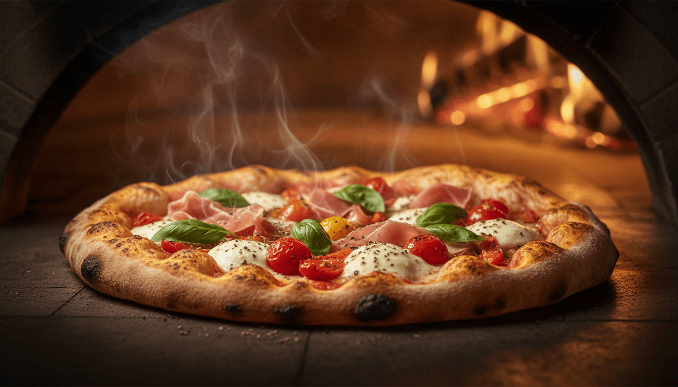 Premium artisanal pizza with farm-fresh toppings and golden crust